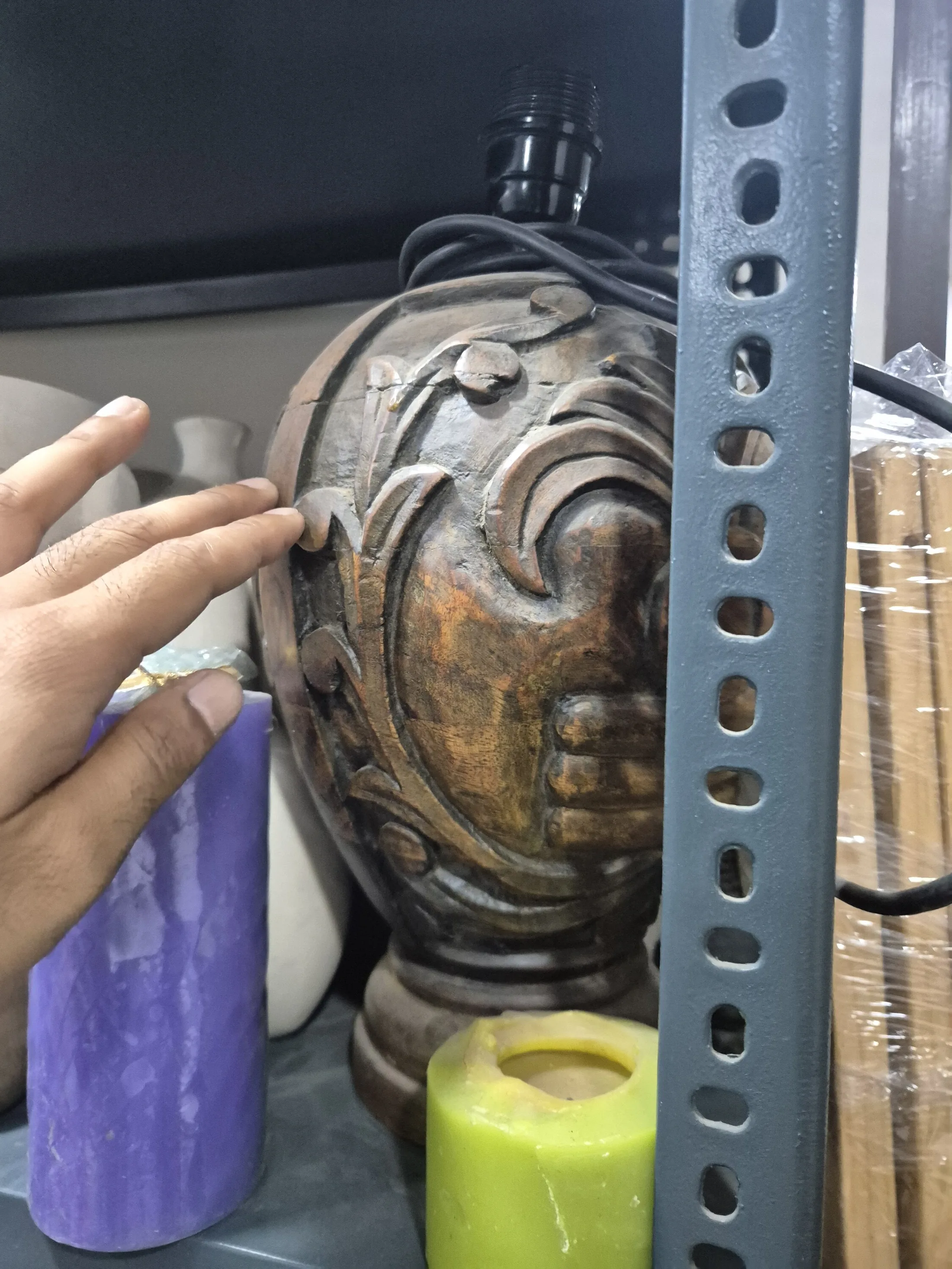 Carved Bronze Look Resin Table Lamp Base — Lighting prop for rent in Delhi NCR
