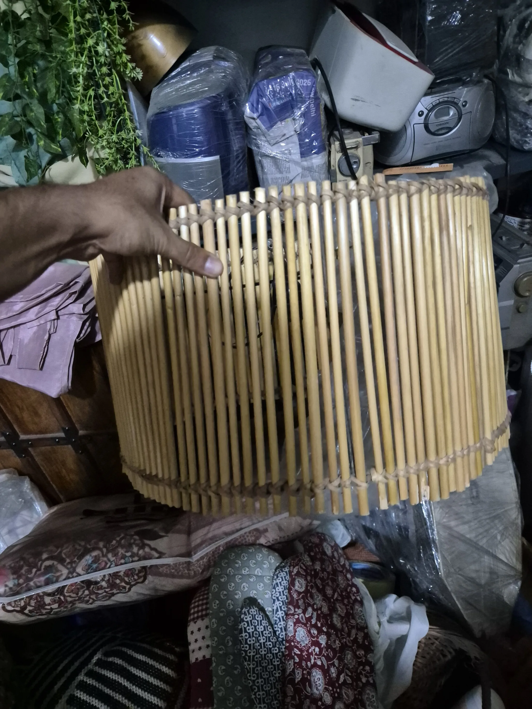 Natural Bamboo Slat Lamp Shade — Lighting prop for rent in Delhi NCR