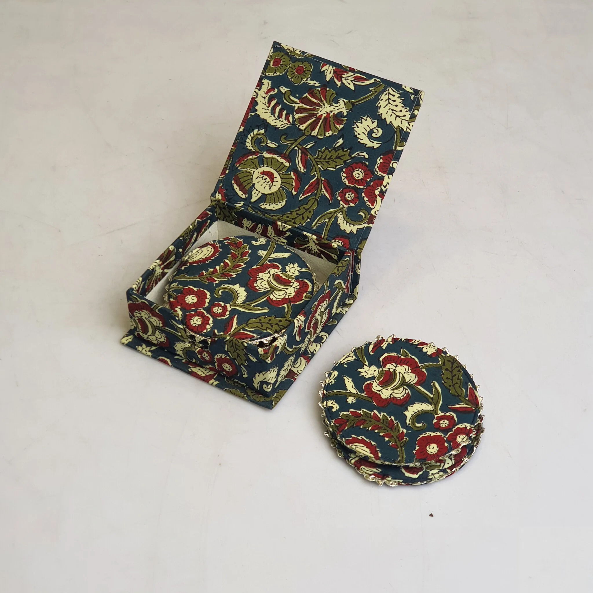 Printed Fabric Coaster Set In Square Box — Kitchen and Dining prop for rent in Delhi NCR