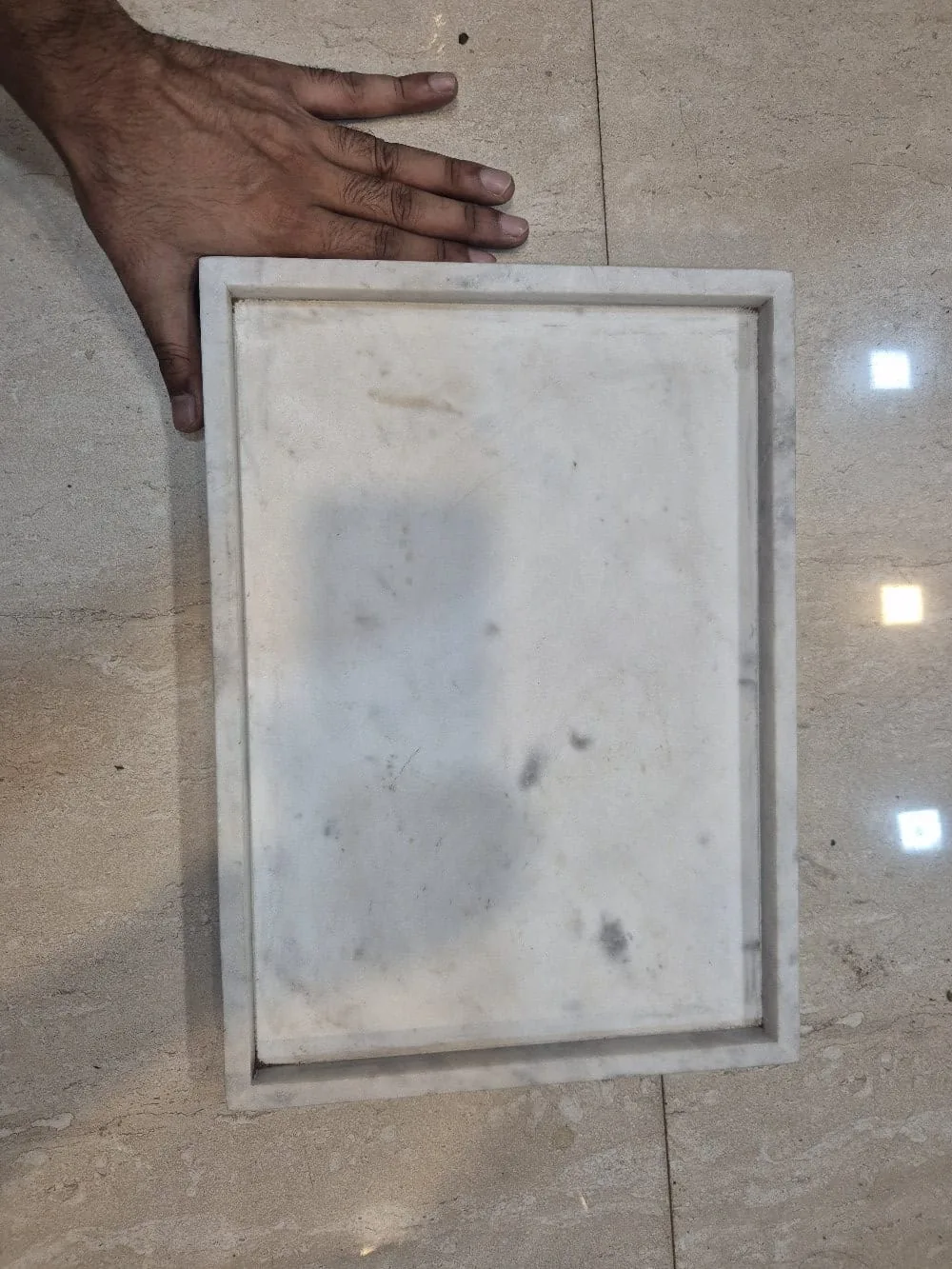 White Marble Rectangular Edged Decorative Tray — Home Decor prop for rent in Delhi NCR