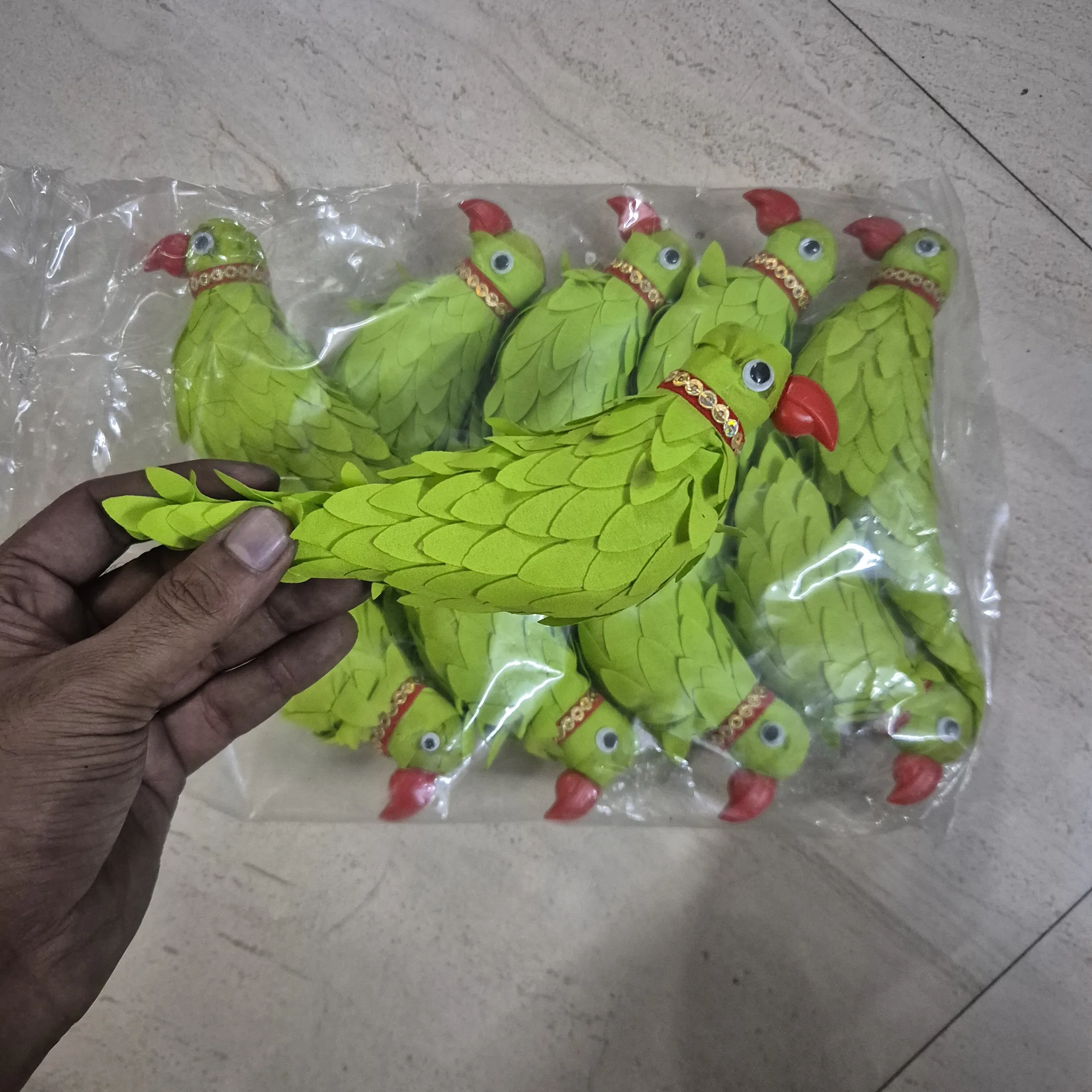 Green Fabric Parrot Figures Pack — Home Decor prop for rent in Delhi NCR