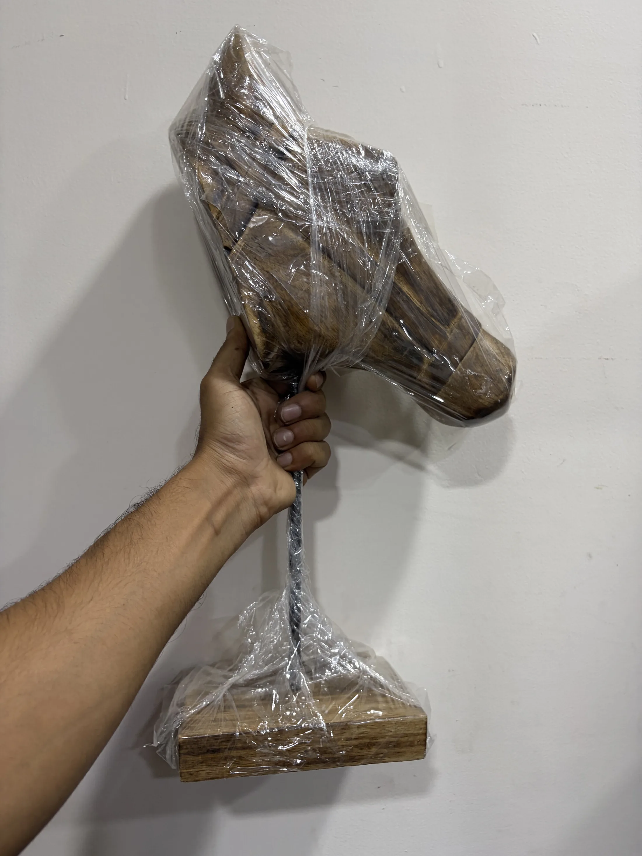 Wooden Horse Head Sculpture on Base — Home Decor prop for rent in Delhi NCR