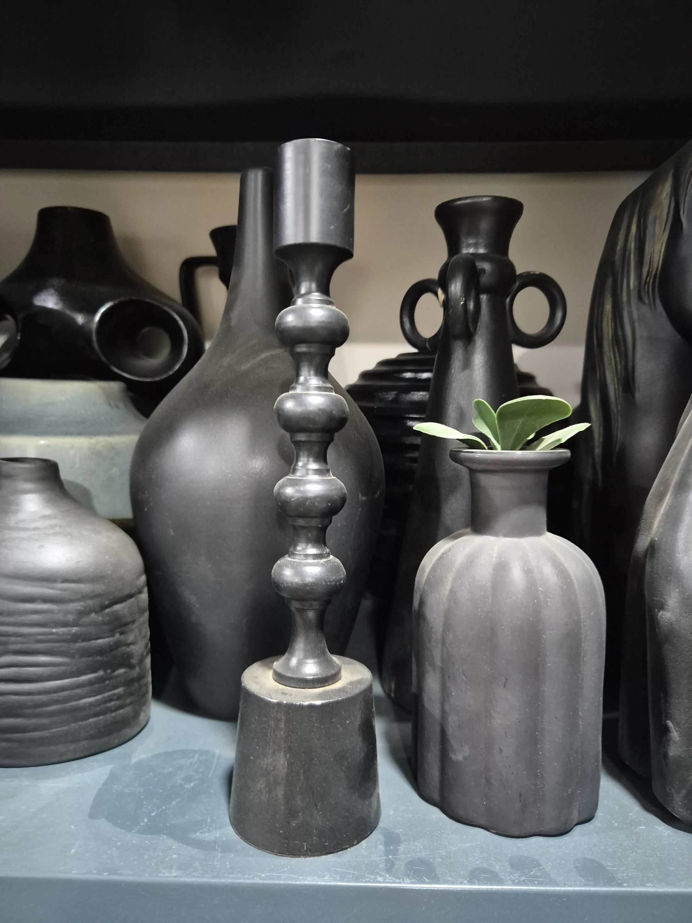 Black Matte Ceramic Vases with Candle Holder — Home Decor prop for rent in Delhi NCR