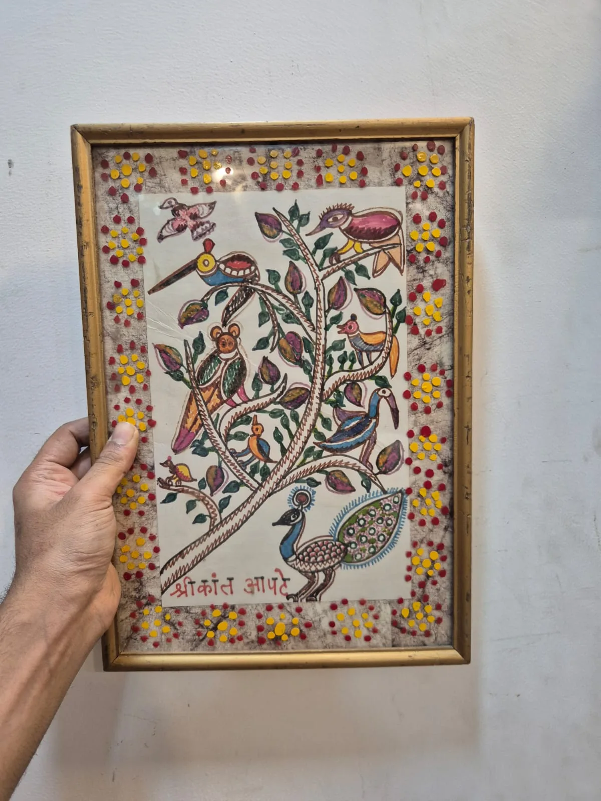 Madhubani Tree of Life Birds Peacock Framed Wall Art — Wall Decor and Art prop for rent in Delhi NCR