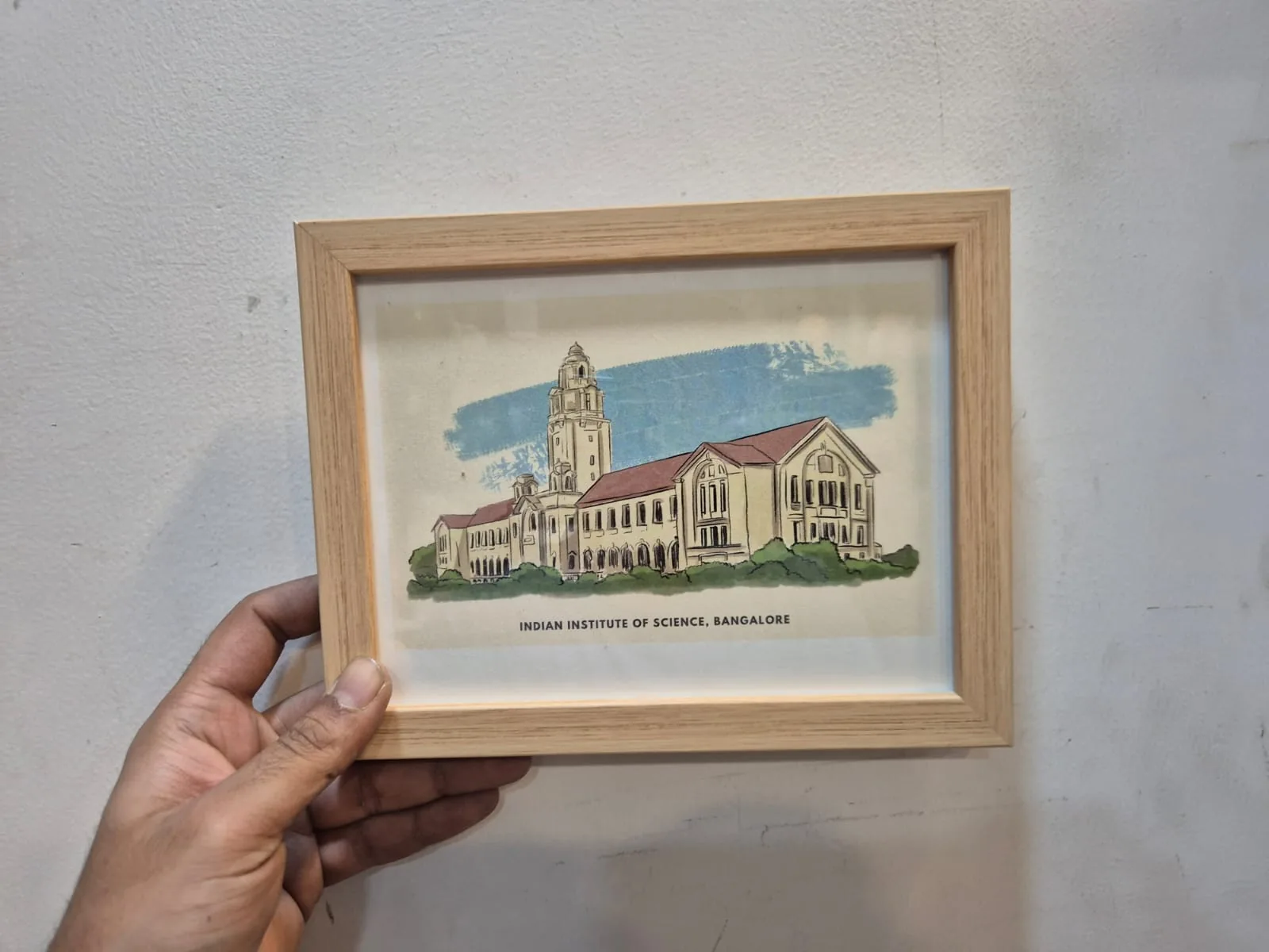 IISc Bangalore Watercolor Light Wood Framed Wall Art — Wall Decor and Art prop for rent in Delhi NCR