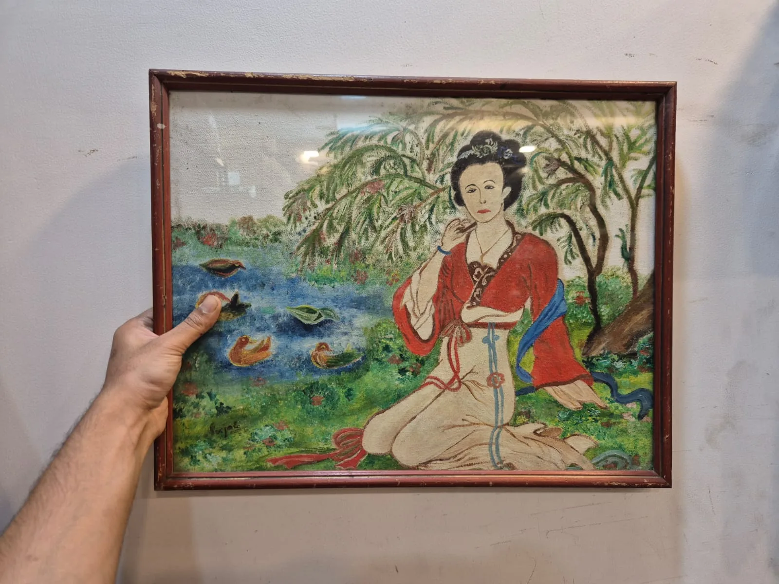 Geisha Watercolor Vintage Framed Wall Art — Wall Decor and Art prop for rent in Delhi NCR