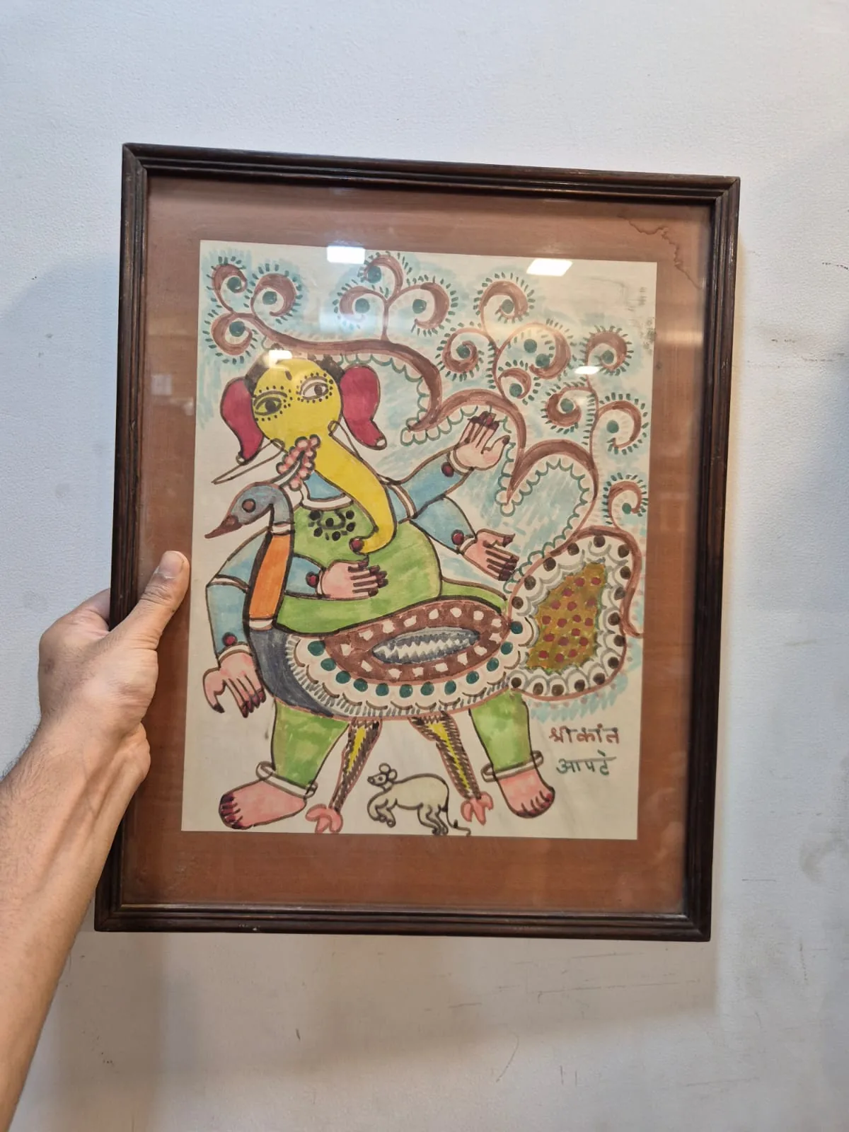 Madhubani Ganesha Dancing Mouse Framed Wall Art — Wall Decor and Art prop for rent in Delhi NCR