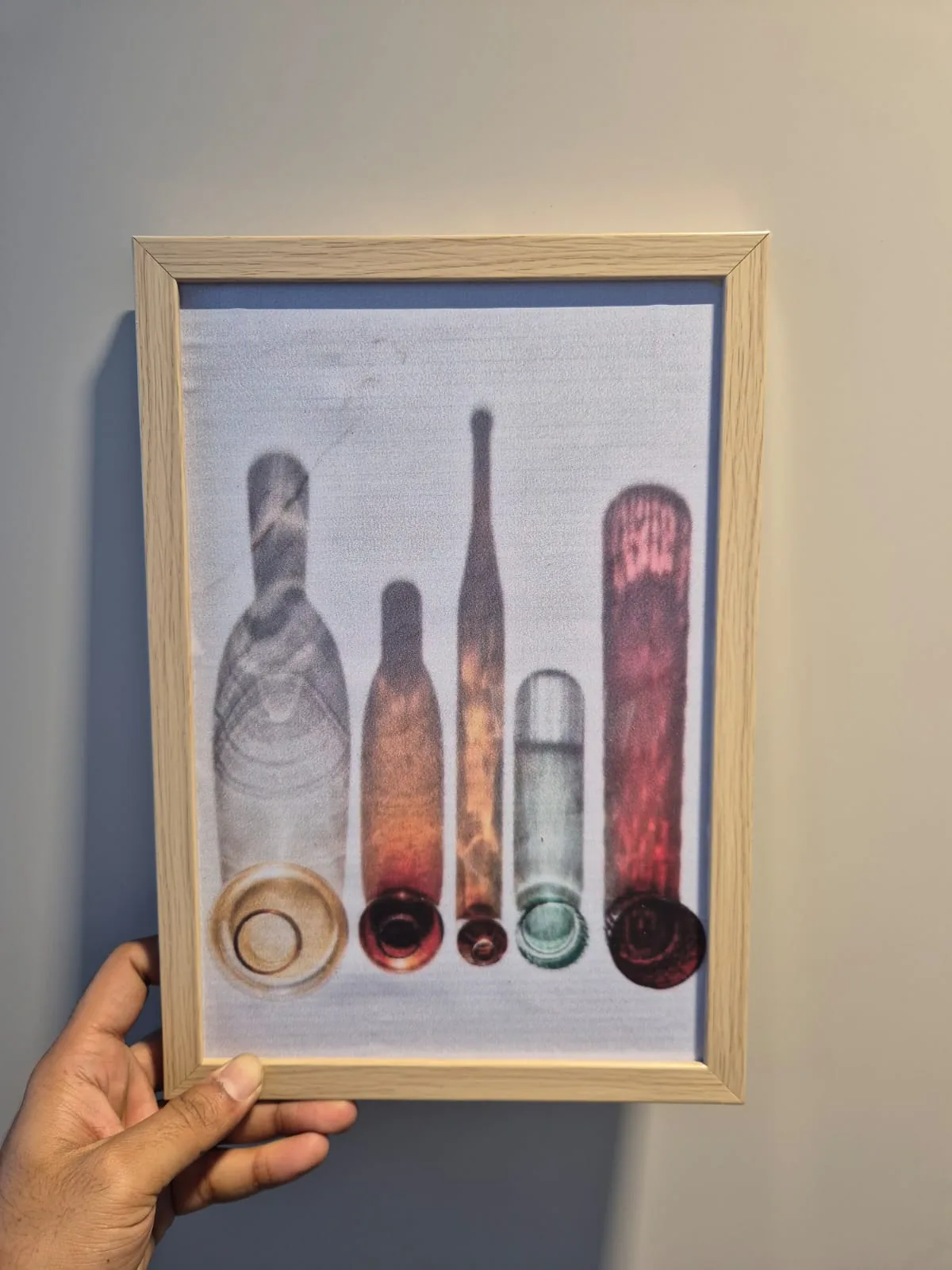 Vintage X-Ray Style Colorful Bottles Still Life Framed Wall Art 8.5 x 12.5 in — Wall Decor and Art prop for rent in Delhi NCR