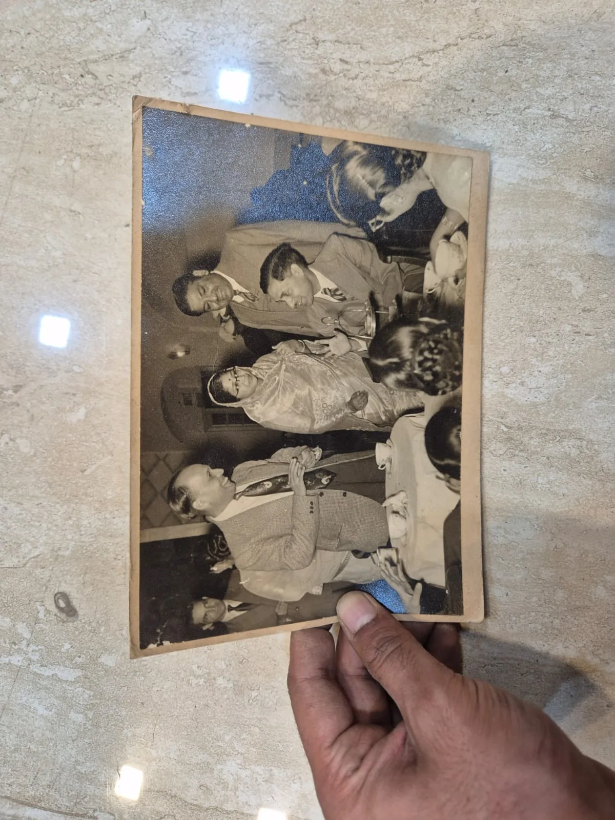 Vintage Sepia Indoor Family Group Printed Photograph — Wall Decor and Art prop for rent in Delhi NCR