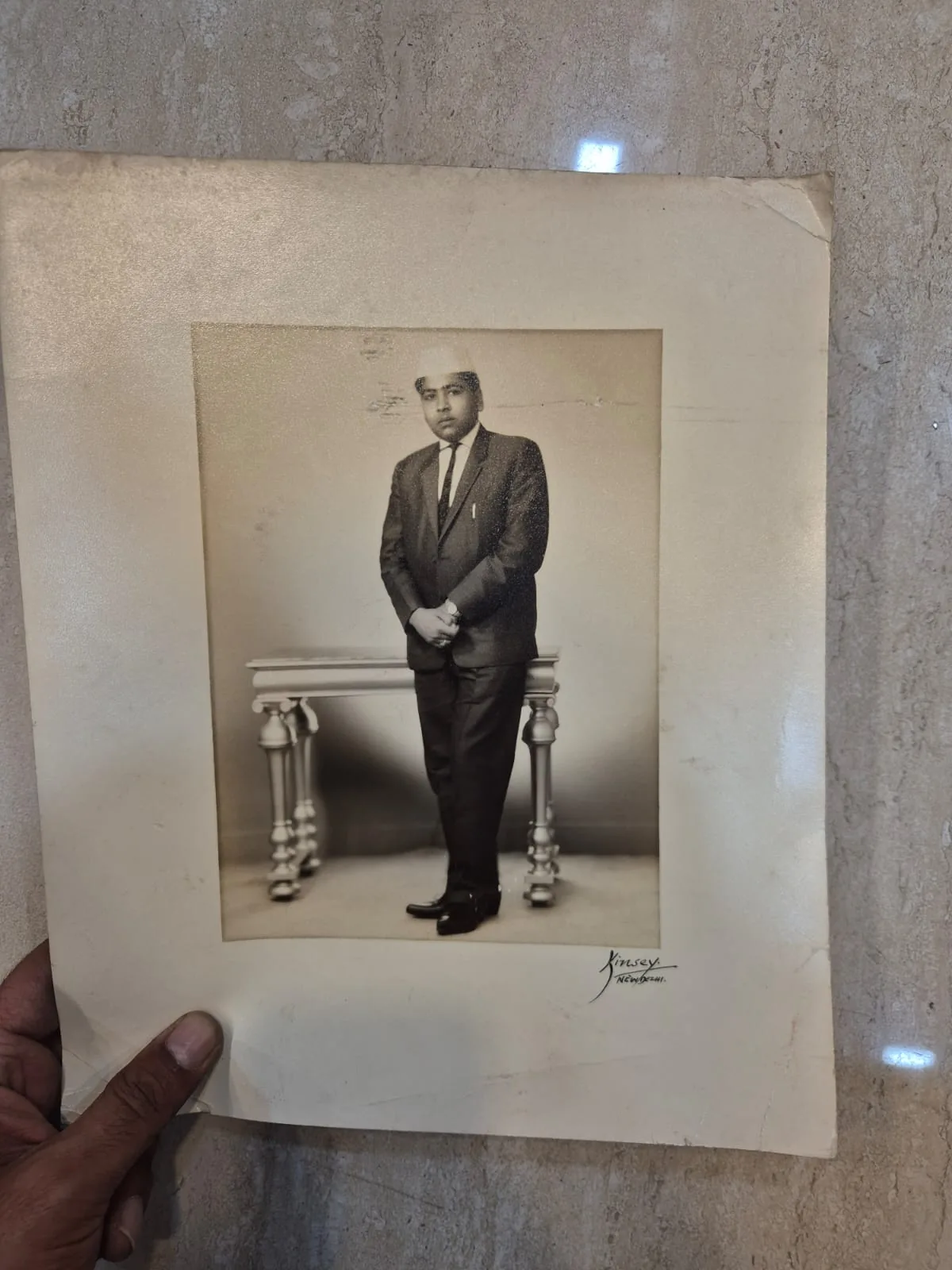 Vintage Sepia Kinsey Man Suit Cap Portrait Printed Photograph — Wall Decor and Art prop for rent in Delhi NCR