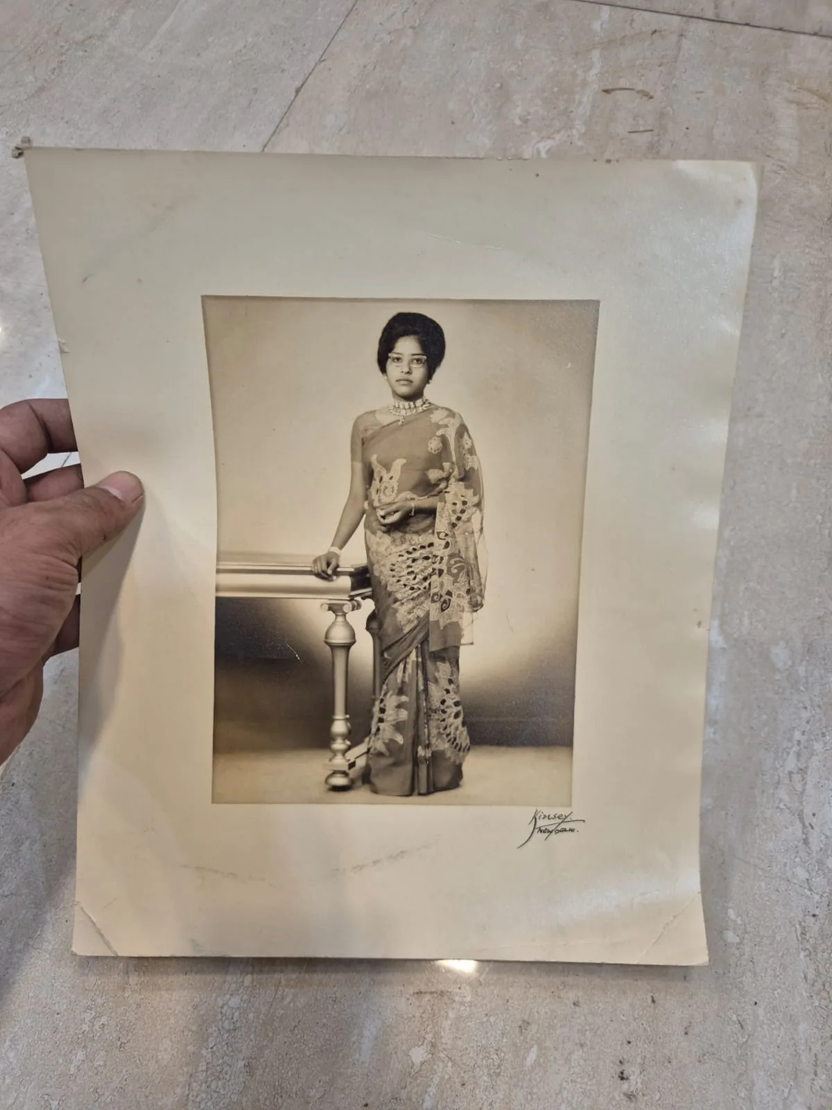 Vintage Sepia Kinsey Woman Saree Studio Printed Photograph — Wall Decor and Art prop for rent in Delhi NCR