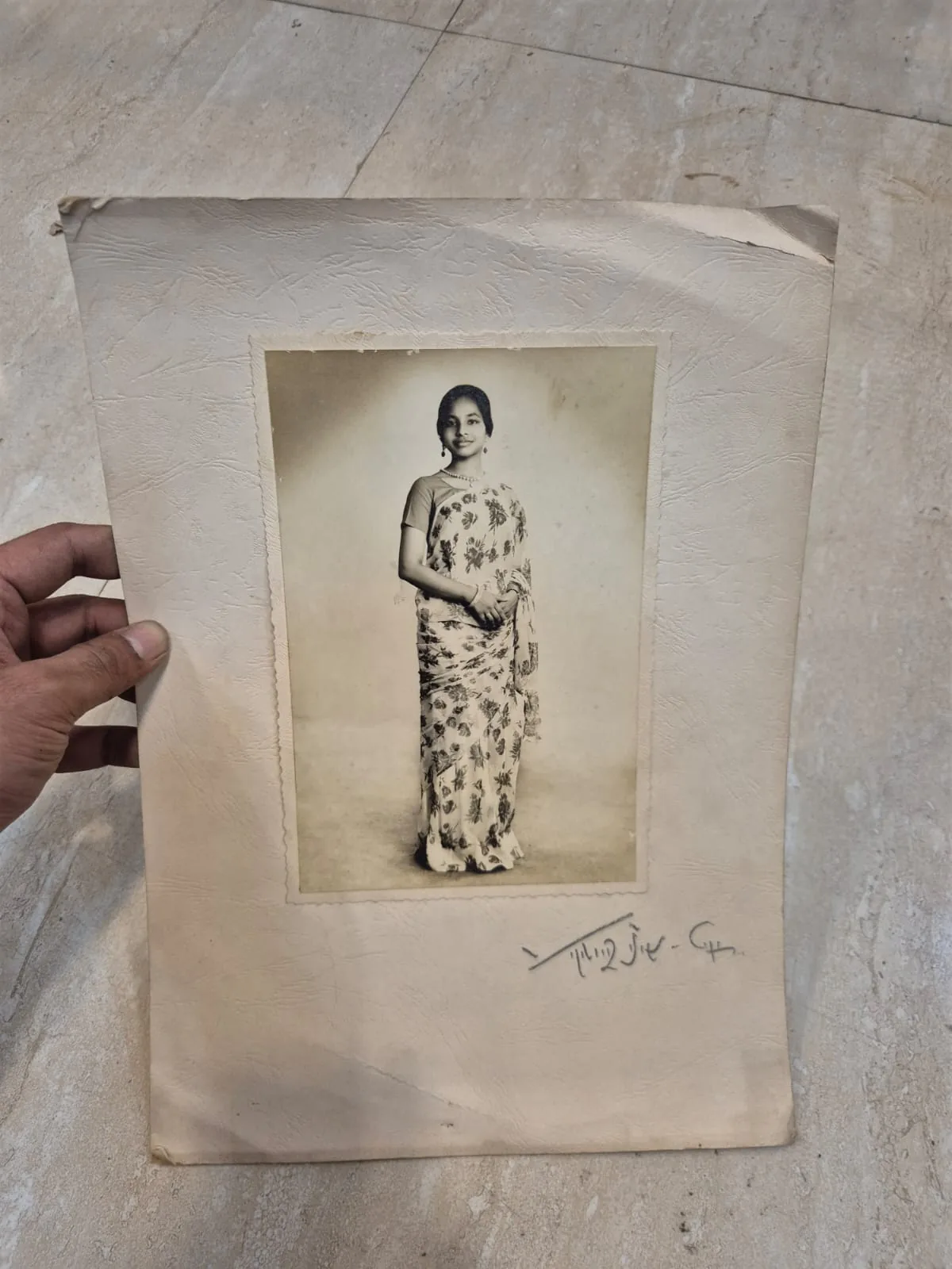 Vintage Sepia Woman Saree Hindi Signed Printed Photograph — Wall Decor and Art prop for rent in Delhi NCR