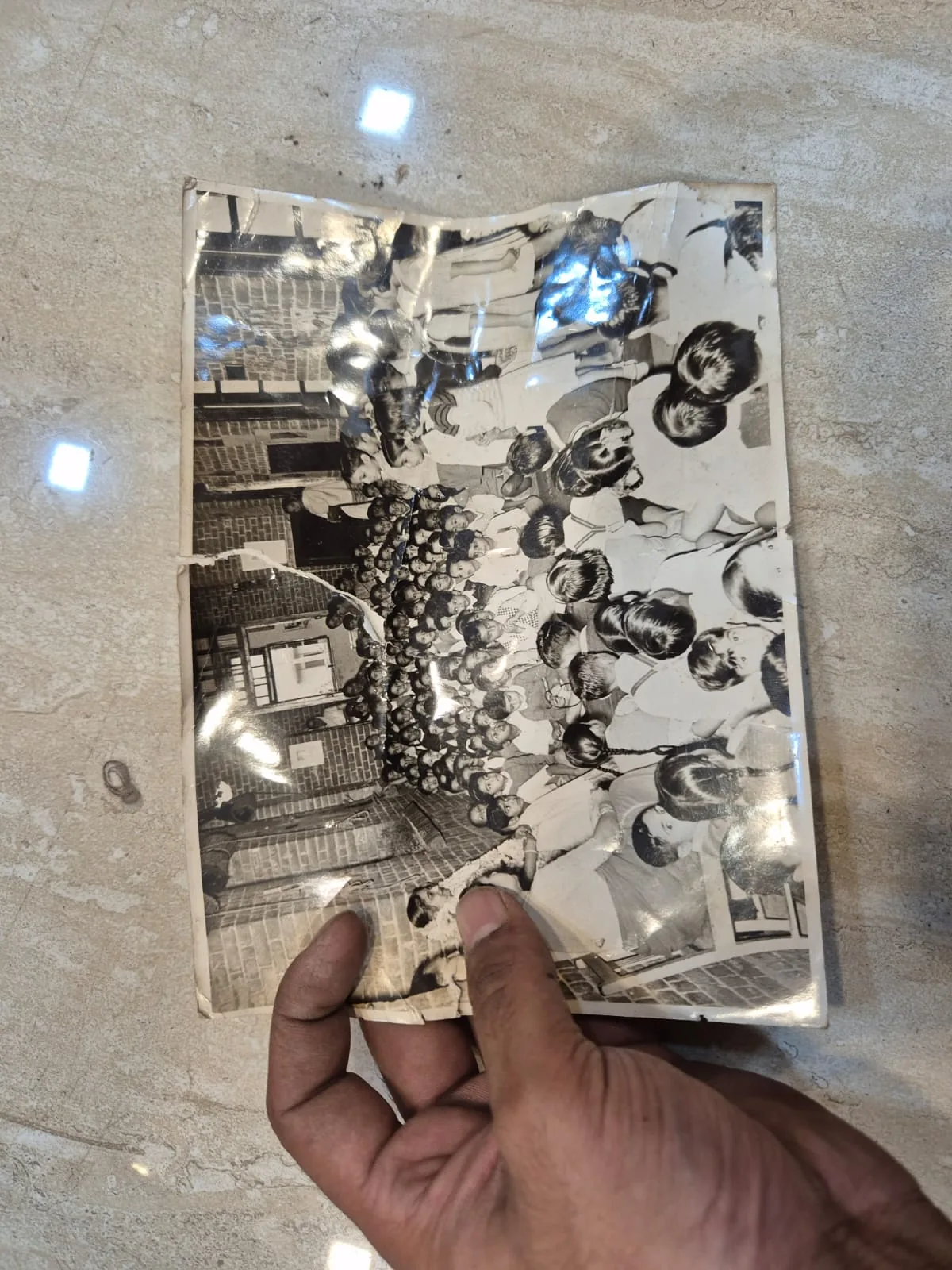 Vintage Black White Large Group School Printed Photograph — Wall Decor and Art prop for rent in Delhi NCR