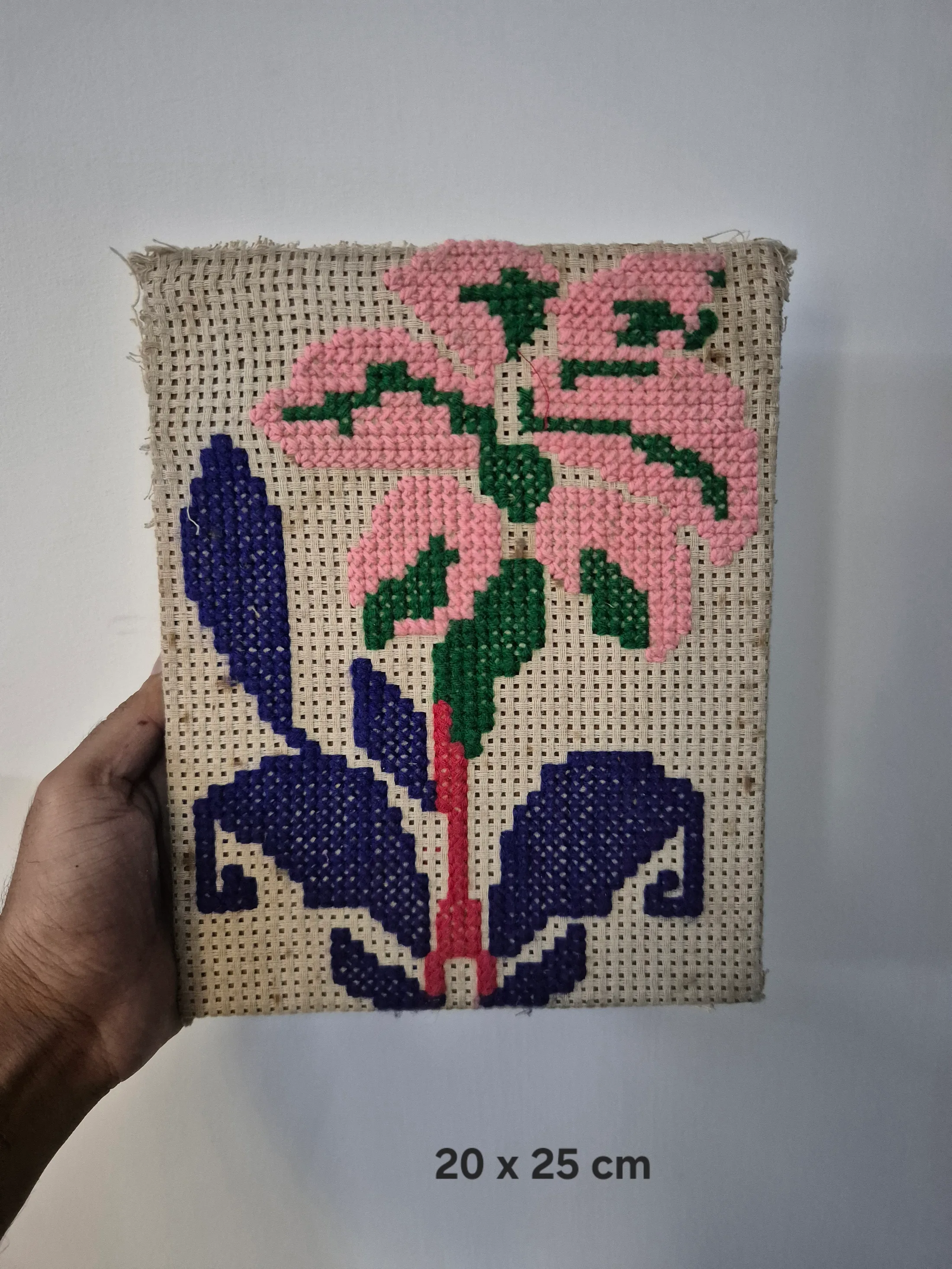 Multicolor Cross Stitch Pink Lily Flower Panel — Wall Decor and Art prop for rent in Delhi NCR