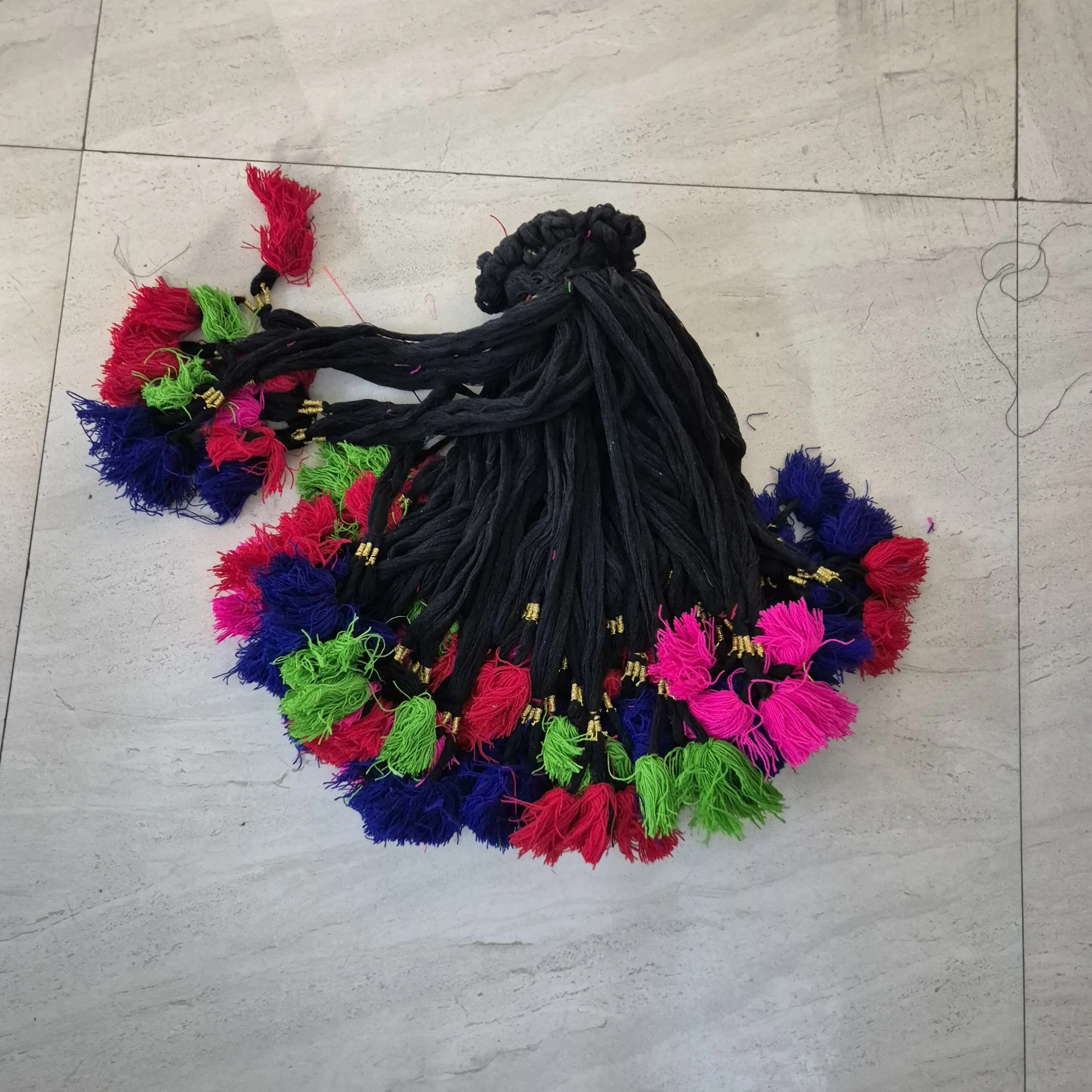 Black Braided Tassels with Bright Colored Ends — Wall Decor and Art prop for rent in Delhi NCR