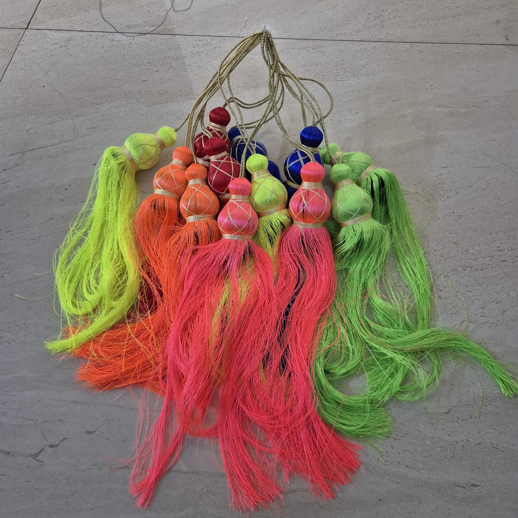 Neon Silk Gourd Tassels with Cord Loops — Wall Decor and Art prop for rent in Delhi NCR