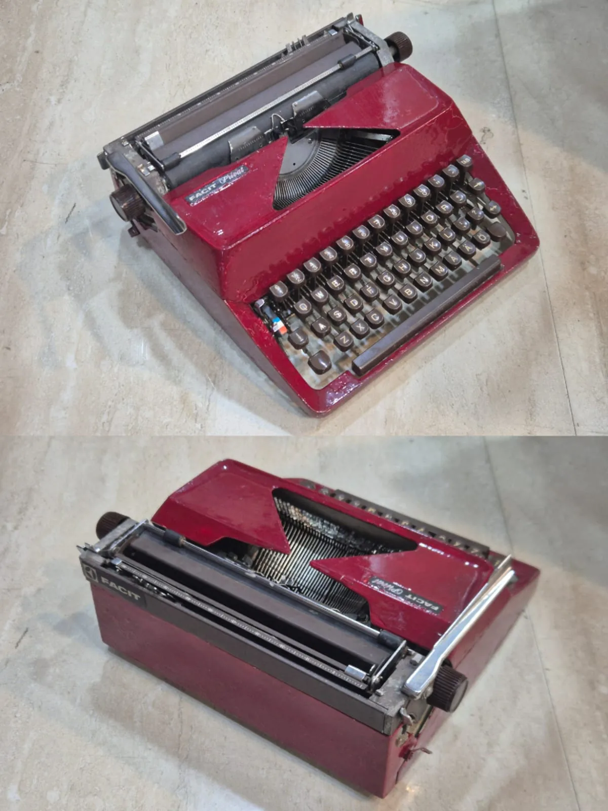 Maroon Facit Portable Typewriter — Office and Stationery prop for rent in Delhi NCR