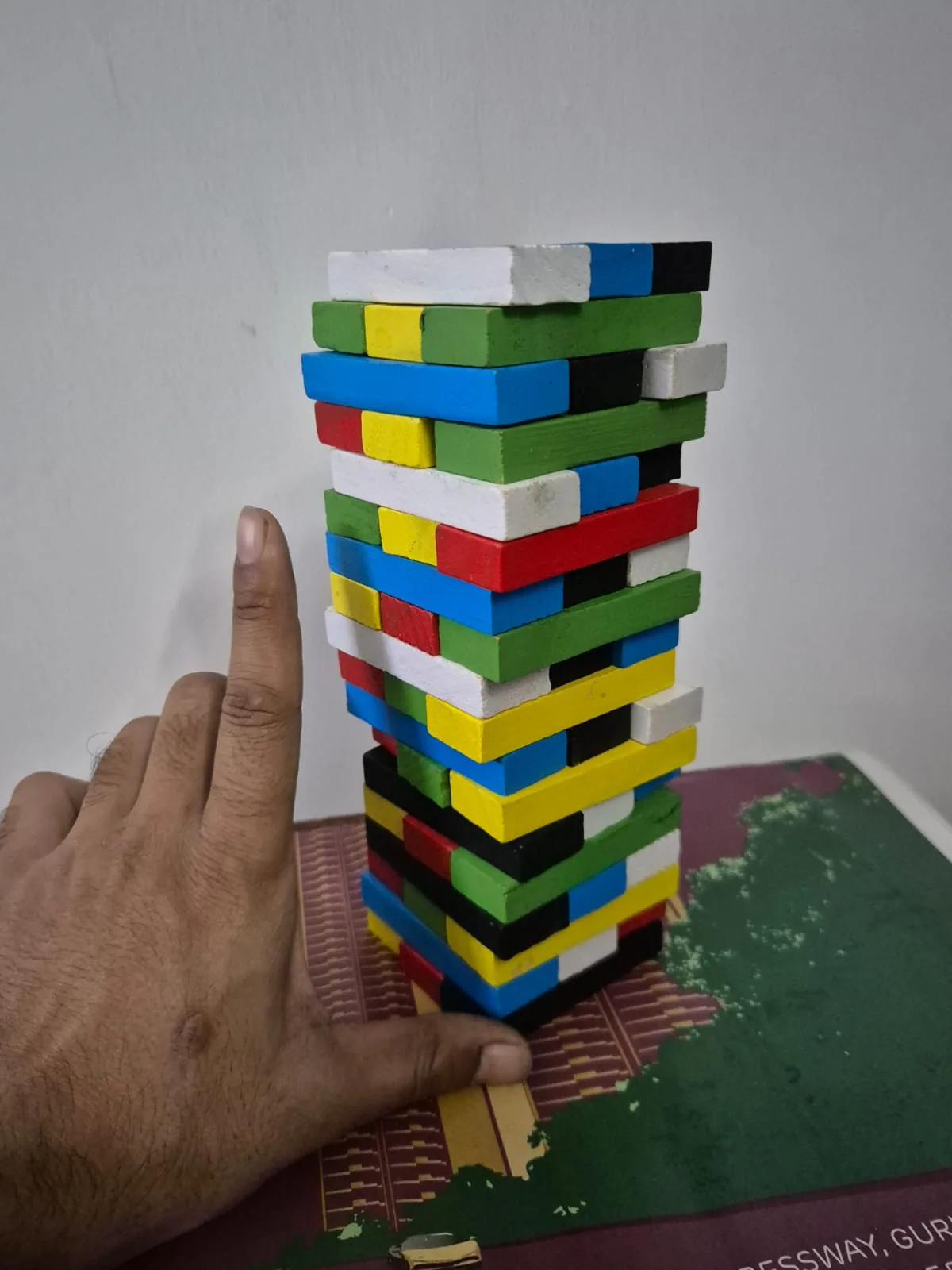 Multicolor Wooden Jenga Block Stacking Tower Game — Toys and Games prop for rent in Delhi NCR